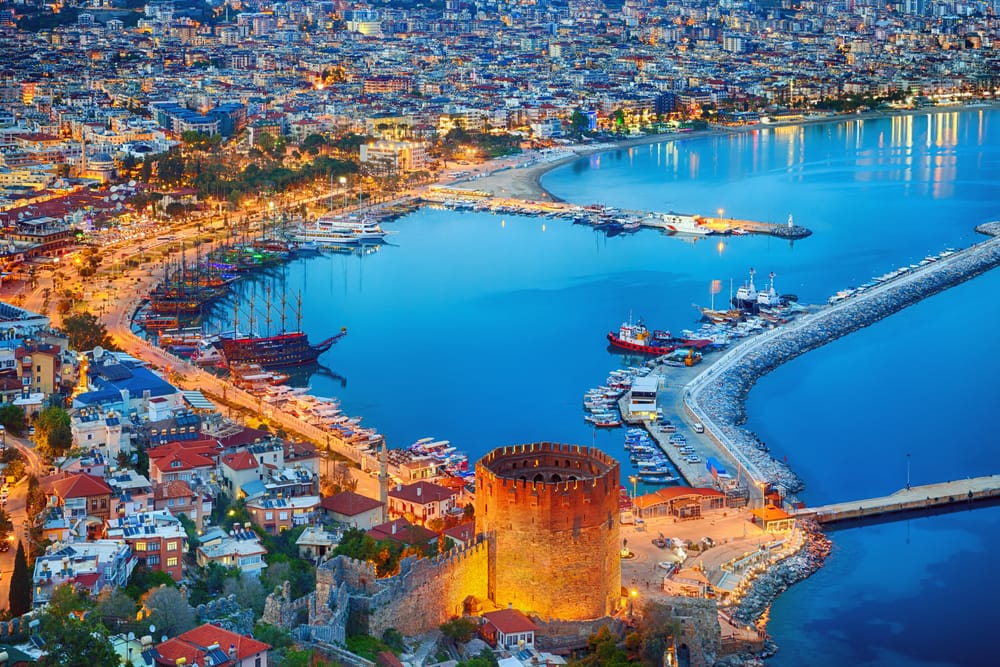 aerial sunset view of antalya, turkey