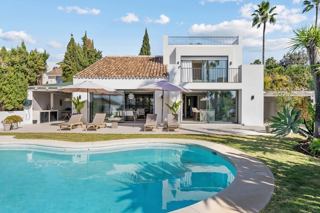 Marbella villa with pool and palms — typical Costa del Sol purchase